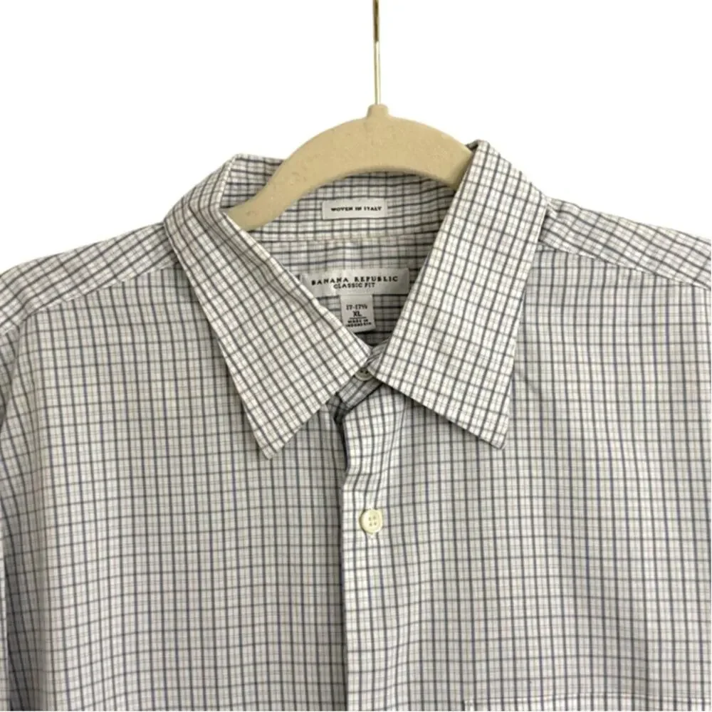 Banana Republic Classic Fit Blue White Plaid Button Down Dress Shirt SZ Men's XL